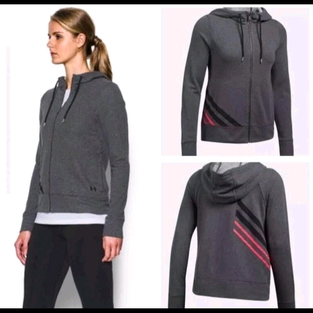 Under Armour French Terry Full Zip Hoodie Carbon Heather Activewear Athleisure S